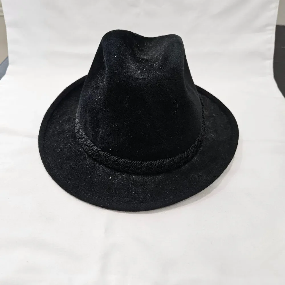 Stetson Sovereign Black Fur Felt Fedora Hat Braided Band Size 7 3/8 59cm